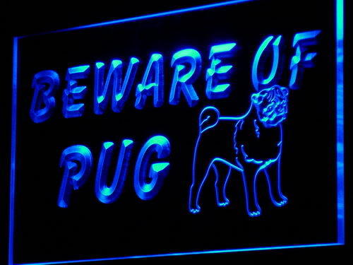 Beware of Pug Dog Pet Shop Logo Neon Light Sign
